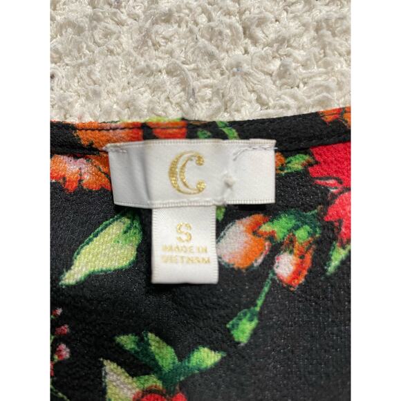 Charming Charlie C Women's Size Small Short Sleeve Floral Faux Wrap Dress Black - Picture 7 of 9